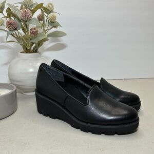 Vionic Willa Wedge Loafers Leather Slip On Shoes Black Women's US 6 NWOB